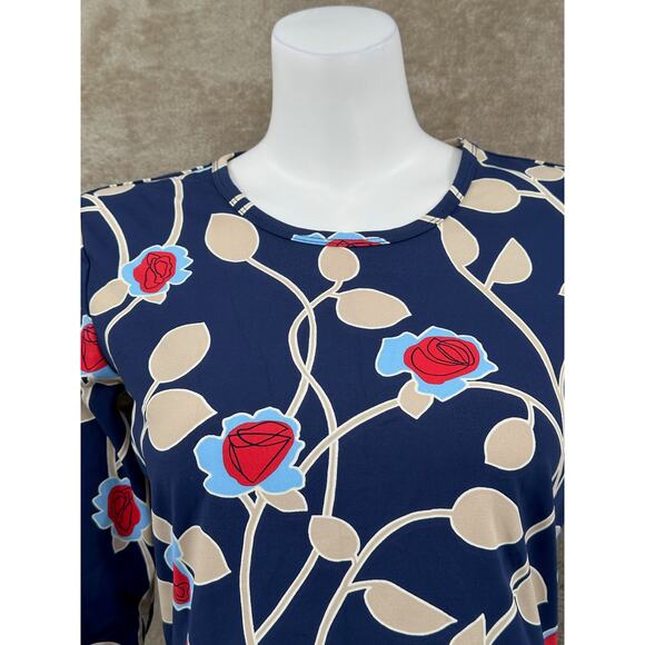 J McLaughlin Top Women Medium Navy Rose Floral Catalina Cloth Bold Summer Preppy - Picture 2 of 11